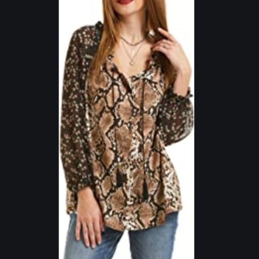 *NEW* Snake Twin Print Chiffon Button Blouse